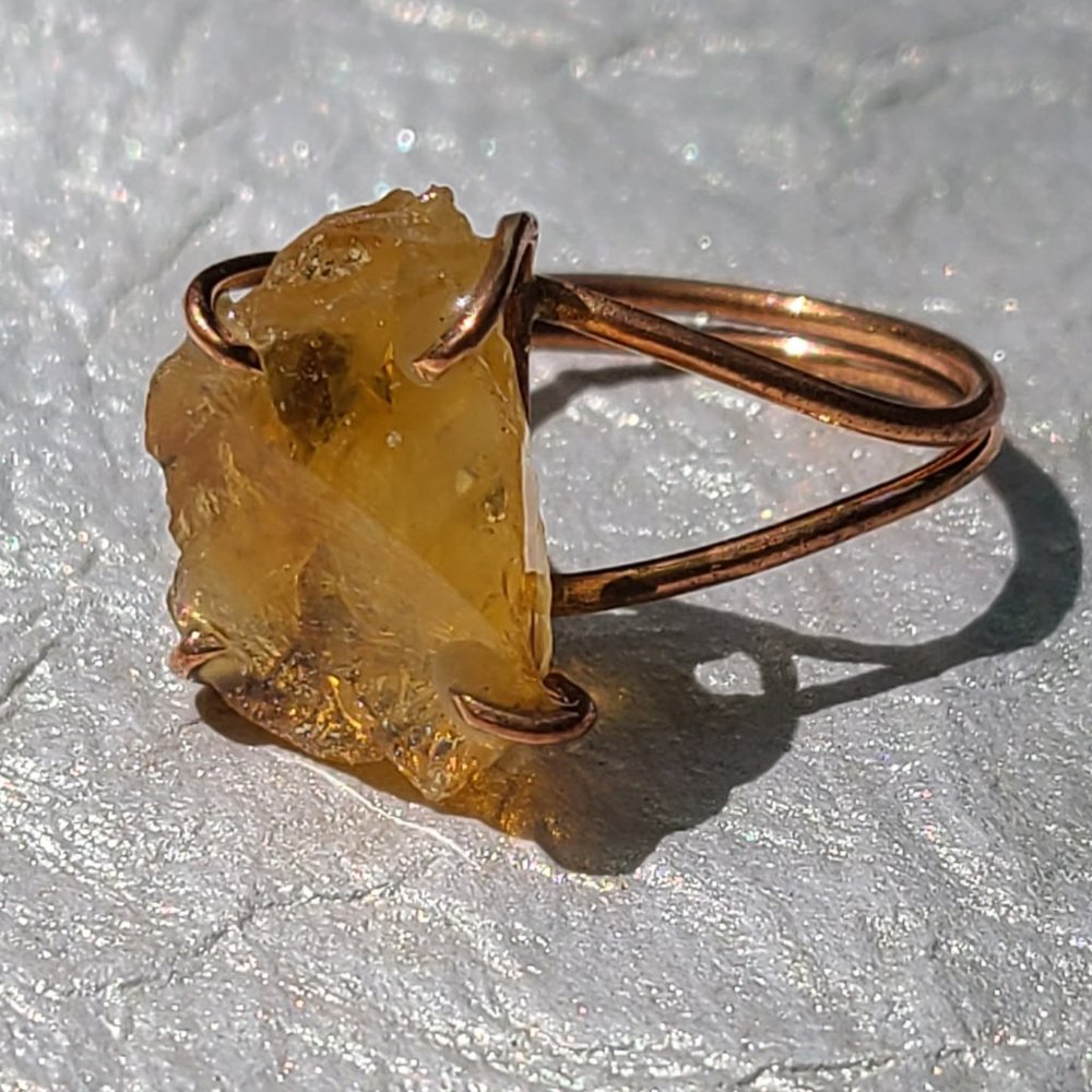 Citrine Adjustable Copper Ring -Healing Rough Citrine- Rare Stone